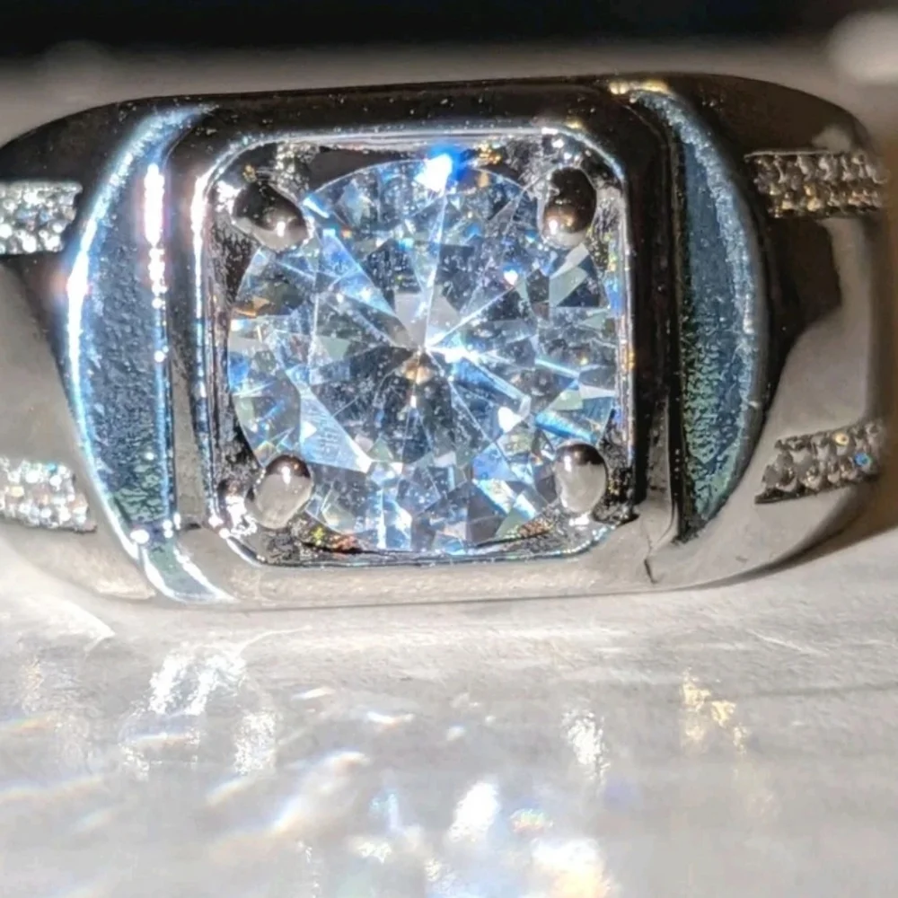 Men's Wedding Ring 14K White Gold Plated Round Cut Simulated Diamond sz8